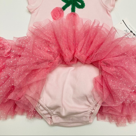 Baby Girl Cherry Pink Tutu Bodysuit Dress - Picture 2 of 7